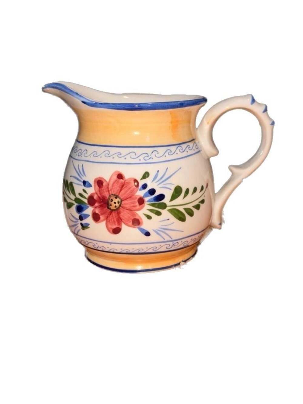 Vintage Hand-Painted Ceramic Floral Creamer with Orange Trim